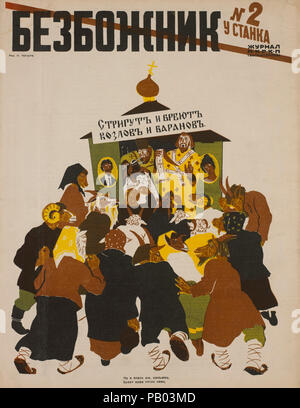 Die sowjetische Propaganda Magazin, Bezbozhnik u Stanka (Atheist an seine Bank) Zeitschrift, Illustration von Nikolai Kogou, 1920 Stockfoto