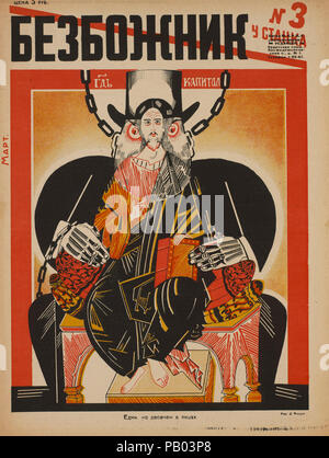 Die sowjetische Propaganda Magazin, Bezbozhnik u Stanka (Atheist an seine Bank) Zeitschrift, Illustration von Dmitri Moor, 1920 Stockfoto