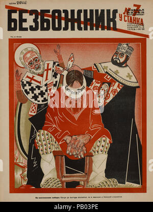 Die sowjetische Propaganda Magazin, Bezbozhnik u Stanka (Atheist an seine Bank) Zeitschrift, Illustration von Dmitri Moor, 1920 Stockfoto