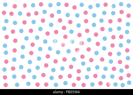 Baby blau und pink dots Weiß. Hintergrund aus zufällig farbigen kleinen Flecken. Beschmutzt. Tapete. Isolierte Abbildung über Weiß Stockfoto