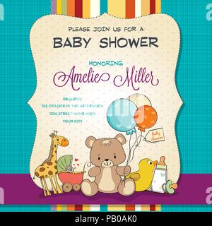 Baby Karte Dusche mit Spielzeug, anpassbare Stock Vektor