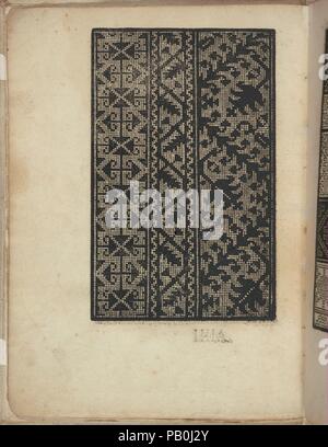 Lauori Esemplario di..., Seite 3 (verso). Designer: Holzschnitt Titel unterzeichnet von Florio Vavassore (Italienisch, Aktiv 16. Jahrhundert). Abmessungen: Insgesamt: 8 7/16 x 6 5/16 in. (21,5 x 16 cm). Erschienen in: Venedig. Herausgeber: Giovanni Andrea Vavassore (Italienisch, aktive Venedig 1530-1573), Venedig. Datum: August 1, 1532. Ursprünglich von Giovanni Andrea Vavassore, Italienisch, Aktive aus dem 16. Jahrhundert, Venedig, entworfen von Florio Vavassore (Giovanni's Bruder), Italienisch, Aktiv 16. Jahrhundert veröffentlicht. Von Macmillan & Co., British, London und New York neu aufgelegt. Von oben nach unten und von links nach rechts: Design aus 4 h Stockfoto
