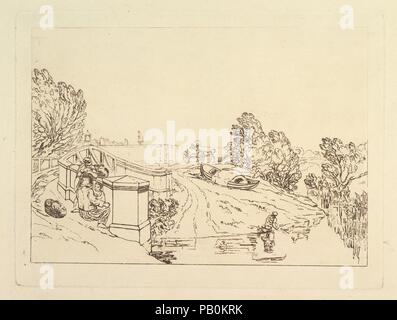 Brunnenkresse Sammler ((Liber Studiorum, Teil XIII). Artist: entworfen und von Joseph Mallord William Turner (Briten, London 1775-1851 London) geätzt. Abmessungen: Platte: 8 9/16 x 11 3/8 in. (21,7 x 28,9 cm). Datum: 1819. Turner destilliert, seine Ideen über die Landschaft im "Liber Studiorum" (Lateinisch für Buch von Studien), eine Serie von 70 Drucke plus einem titelblatt zwischen 1807 und 1819 veröffentlicht. Die Kompositionen zu schaffen, machte er braun Aquarell Zeichnungen, dann geätzt Konturen auf Kupferplatten. Hier sehen wir seine Vorarbeiten für eine Platte, die Thomas Lupton später in Schabkunst abgeschlossen. Die ru Stockfoto