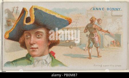 Anne Bonny, Brennen auf der Mannschaft, von den Piraten der Spanischen Main-Serie (N19) für Allen & Ginter Zigaretten. Maße: Blatt: 1 1/2 x 2 3/4 in. (3,8 x 7 cm). Lithograph: George S. Harris & Söhne (Amerikanische, Philadelphia). Herausgeber: Allen&Ginter (Amerikanische, Richmond, Virginia). Datum: Ca. 1888. Handel Karten aus dem "Piraten der Spanischen Main'-Serie (N19), ausgestellt. 1888 in einem Satz von 50 Karten Allen&Ginter Marke Zigaretten zu fördern. Museum: Metropolitan Museum of Art, New York, USA. Stockfoto