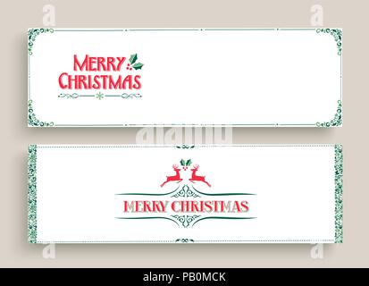 Frohe Weihnachten Web Banner in Vintage ornamentalen Stil. Retro Urlaub Dekoration mit besonderen Feier Text zitiert. EPS 10 Vektor. Stock Vektor