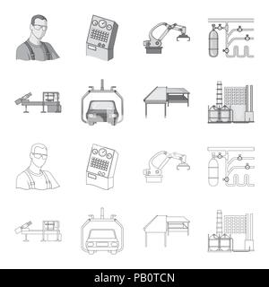 Automobilindustrie und andere Symbol in Grenzen, Schwarzweiß-Stil. Die neuen Technologien Symbole in der Sammlung. Stock Vektor
