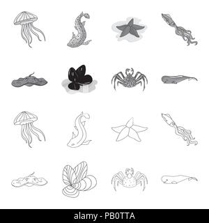 Elektrische Rampe, Muscheln, Krabben, Pottwal. Meer Tiere Sammlung Icons in Grenzen gesetzt, Schwarzweiß-Stil vektor Symbol lieferbar Abbildung. Stock Vektor