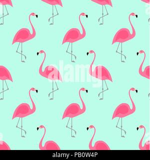 Flamingo nahtlose Muster auf mint grün hinterlegt. Rosa flamingo vector Hintergrund Design für Gewebe und Dekor. Stock Vektor