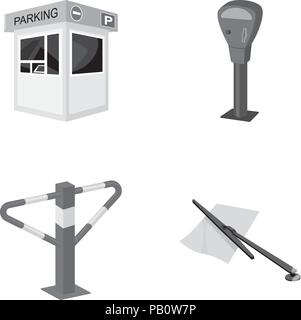 Automatische, Barriere, Stand, Auto, prüfen, Sammlung, Zähler, Ausrüstung, Icon, Illustration, isoliert, Logo, Mann, monochrom, bezahlt, Parkplatz, Bezahlung, Zimmer, Regeln, Sicherheit, Satz, Zeichen, Symbol, Verkehr, Transport, Vector, Web, Zone, Vektor, Vektoren, Stock Vektor