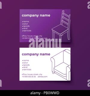 Business Card vector Template mit Möbel isometrische Zeichnungen Illustrationen Stock Vektor