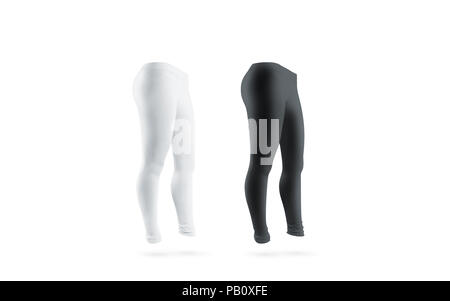 Leer leggings mockup Set, schwarz, weiß, isoliert. Klar leggins Vorlage. Tuch Hosen design Präsentation. Sport Hosen stretch Strumpfhosen Modell Verschleiß Stockfoto