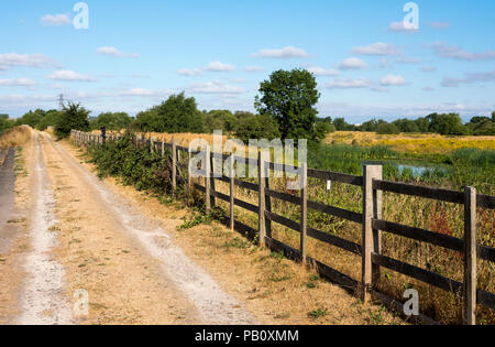 Lange und staubige ländlichen Feldweg während der Hitzewelle im Sommer 2018 in Großbritannien Stockfoto