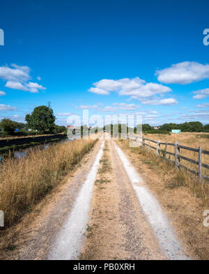 Lange und staubige ländlichen Bauernhof Spur während der Hitzewelle im Sommer 2018 Stockfoto