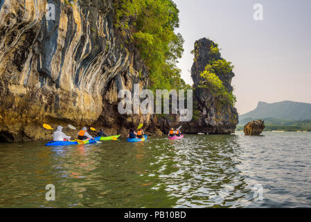 Kajak in Mangrove Dschungel von Krabi, Thailand Stockfoto