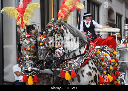 Kutsche im Marktplatz von Krakau Polen Stockfoto