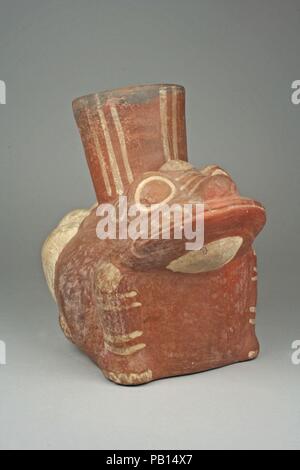 Frosch Flasche. Kultur: Moche. Abmessungen: H.7 7/8x W. 5 5/8 in. (20 x 14,3 cm). Datum: 4. bis 7. Jahrhundert. Museum: Metropolitan Museum of Art, New York, USA. Stockfoto