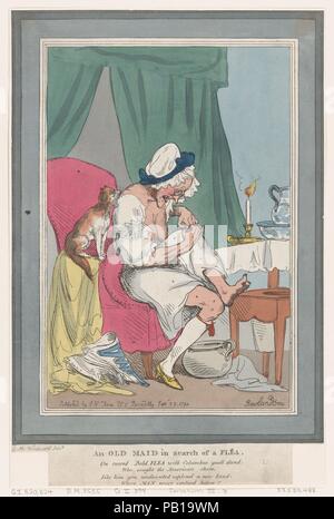 Eine alte Jungfer Auf der Suche nach einem Flea. Artist: Thomas Rowlandson (Briten, London 1757-1827 London). Maße: Blatt: 13 3/4 x 9 1/16 in. (35×23 cm). Datum: September 25, 1794. Museum: Metropolitan Museum of Art, New York, USA. Stockfoto