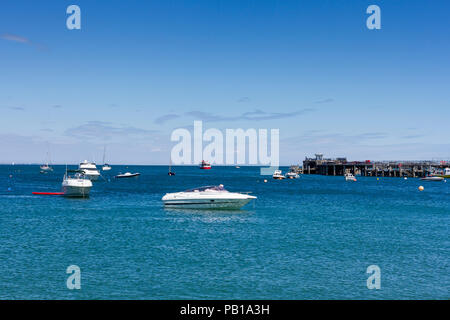 Anzeigen von Swanage Bay und Pier an einen schönen Sommer am Nachmittag, Dorset, Großbritannien Stockfoto