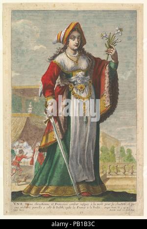 Französische Judith, eine Abbildung von Pierre Le Moyne "La Gallerie des femmes Fortes'. Artist: Abraham Bosse (Französisch, Touren 1602/1604-1676 Paris); Gilles Rousselet (Französisch, Paris 1614-1686 Paris); nach Claude Vignon (Französisch, Touren 1593-1670 Paris). Maße: Blatt: 14 5/16 x 9 7/16 in. (36,3 x 24 cm): 13 5/8 x 8 11/16 in. (34,6 × 22 cm). Herausgeber: Pierre Mariette le fils (Französisch, Paris 1634-1716 Paris). Datum: 1647. Museum: Metropolitan Museum of Art, New York, USA. Stockfoto