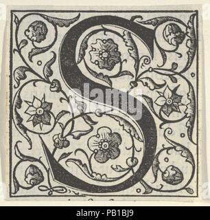 Anfangsbuchstabe S mit Girlanden. Maße: Blatt: 2 3/8 x 2 3/8 in. (6 × 6 cm). Datum: Mitte des 16. Jahrhunderts. Museum: Metropolitan Museum of Art, New York, USA. Stockfoto