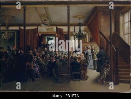 Auktion in Clinton Hall, New York, 1876. Artist: Ignacio de León y Escosura (Spanisch, Oviedo Toledo 1834-1901). Abmessungen: 22 3/8 x 31 5/8 in. (56,8 x 80,3 cm). Datum: 1876. Museum: Metropolitan Museum of Art, New York, USA. Stockfoto