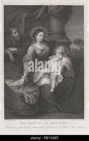 Die Heilige Familie mit der hl. Elisabeth und das Jesuskind der hl. Johannes der Täufer, der einen stieglitz auf eine Zeichenkette. Artist: Nach Peter Paul Rubens (Flämische, Siegen 1577-1640 Antwerpen); Raffael Morghen (Italienisch, Neapel, Florenz); 1758-1833 Vermittler Verfasser Pietro Angeletti (Italienisch, aktive Rom, 1758-1786). Abmessungen: Platte: 20 1/2 x 13 9/16 in. (52 × 34,4 cm) Blatt: 21 1/4 x 14 1/4 in. (53,9 × 36 cm). Datum: Ca. 1778-86. Museum: Metropolitan Museum of Art, New York, USA. Stockfoto