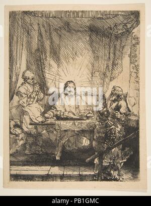 Christus in Emmaus: Die größere Platte. Artist: Rembrandt (Rembrandt van Rijn) (Niederländisch, Leiden 1606-1669 Amsterdam). Abmessungen: Blatt (getrimmte): 8 13/16 x 7 1/16-in. (22,4 x 18 cm). Datum: 1654. Museum: Metropolitan Museum of Art, New York, USA. Stockfoto