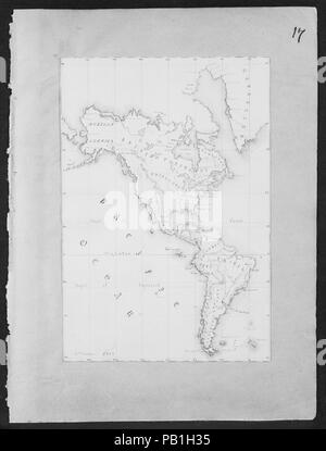 Karte der westlichen Hemisphäre (aus dem Skizzenbuch). Künstler: James McNeill Whistler (Amerikanische, Lowell, Massachusetts 1834-1903 London). Abmessungen: 7 3/4 x 5 1/4 in. (19,7 x 13,3 cm). Datum: 1851. Museum: Metropolitan Museum of Art, New York, USA. Stockfoto