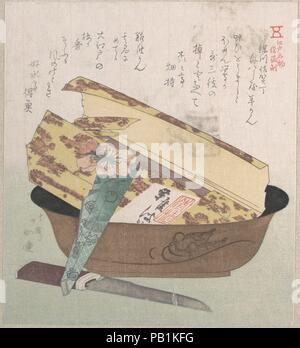 Kuchen Schüssel mit Yokan (Bean Jelly); Spezialitäten im Sagacho Yatsuhashiya, Fukagawa. Artist: Hokucho Joren (Japanisch, 1780-1850). Kultur: Japan. Abmessungen: 7 15/16 x 7 1/16-in. (20,2 x 17,9 cm). Datum: 19. Museum: Metropolitan Museum of Art, New York, USA. Stockfoto