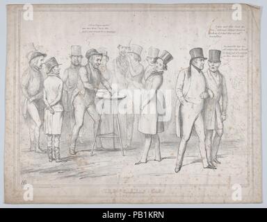 Die Ablesetrommel Rig!. Artist: John Doyle (in Irland, Dublin 1797-1868 London). Maße: Blatt: 11 13/16 x 15 3/16 in. (30 × 38,5 cm). Lithograph: Alfred Ducôte (Briten, aktive 1830-40). Herausgeber: Thomas McLean (Briten, aktive London 1788-1885). Serie/Portfolio: HB Skizzen, Nr. 593. Betrifft: Thomas Feder Reis, 1. Baron Chile Chico (British, 1790-1866); William Lamb, 2. Viscount Melbourne (Briten, London 1779-1848 Hertfordshire); Arthur Wellesley, 1. Herzog von Wellington (British, 1769-1852); Sir Robert Peel (Britisch, Bury, 1788-1850); Queen Victoria (British, London 1819-1901 Isle of Wight); Stockfoto