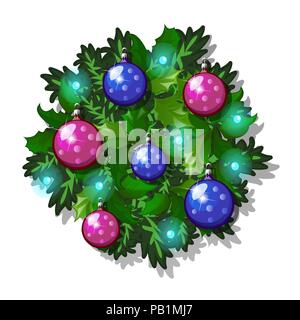 Weihnachten Skizze mit Dekor der fir Zweige mit Glas dekorative Kugeln. Beispiel für das Plakat, Einladung und anderen Karten. Vector Illustration. Stock Vektor