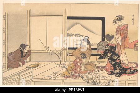 "Vorbereiten der Nahrung für die Grasmücke,' vom Album Männer Stempeln Tanz (Otoko Doka, uguisu No esa Suri). Artist: Kitagawa Utamaro (Japanisch, Ca. 1754-1806). Kultur: Japan. Abmessungen: 8 1/2 x 14 in. (21,6 x 35,6 cm). Datum: 1798. Museum: Metropolitan Museum of Art, New York, USA. Stockfoto