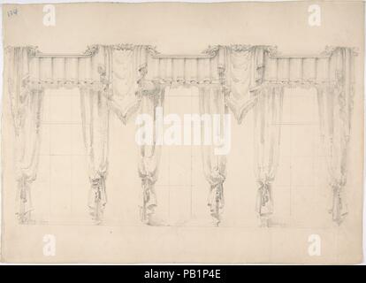 Design für Gefransten Vorhängen Umgebung drei Fenster. Artist: Anonyme, Briten, 19. Maße: Blatt: 10 11/16 x 14 15/16 in. (27,2 x 38 cm). Datum: Anfang des 19. Jahrhunderts. Museum: Metropolitan Museum of Art, New York, USA. Stockfoto