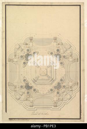 Grundriss des Katafalk für Louis XIV (d. 1715). Artist: Workshop von Giuseppe Galli Bibiena (Italienisch, Parma 1696-1756 Berlin). Abmessungen: 21-1/4 x 14-5/8-in. (54,0 x 37,1 cm). Datum: Ca. 1715. Museum: Metropolitan Museum of Art, New York, USA. Stockfoto
