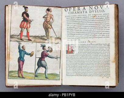 Arte dell'Armi di Achille Marozzo Bolognese (Die Kunst der Arme, von Achille Marozzo von Bologna). Kultur: Italienisch, Venedig. Designer: Achille Marozzo (16. Jahrhundert). Engraver: Giovanni Battista Fontana (Italienisch, Ca. 1524-1587); Giulio Fontana (Italienisch, aktive 1560 s). Datum: datiert 1568. Nach dem Tod von Marozzo, den Text, mit einigen Änderungen Änderungen in Kampfstile zu reflektieren, bleibt im Grunde, dass der <i>Opera Nova</i> von 1536. Die original Holzschnitte wurden ersetzt mit Gravuren von Giovanni Battista Fontana (1524-1587), und Giulio Fontana (d. 1569). Giulio Fontana hinzugefügt eine ne Stockfoto