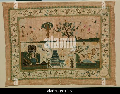 Bestickte Sampler. Artist: Sarah Lawrence. Kultur: American. Abmessungen: 12 x 16 in. (30,5 x 40,6 cm). Datum: 1768. Museum: Metropolitan Museum of Art, New York, USA. Stockfoto