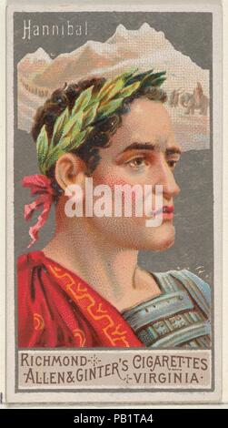 Hannibal, von den großen Feldherren-Serie (N15) für Allen & Ginter Zigaretten Marken. Maße: Blatt: 2 3/4 x 1 1/2 in. (7 x 3,8 cm). Lithograph: George S. Harris & Söhne (Amerikanische, Philadelphia). Herausgeber: Allen&Ginter (Amerikanische, Richmond, Virginia). Datum: 1888. Handel Karten aus dem 'großen Generäle'-Reihe (N15), im Jahre 1888 in einer Reihe von 50 ausgestellten Karten Allen&Ginter Marke Zigaretten zu fördern. Museum: Metropolitan Museum of Art, New York, USA. Stockfoto