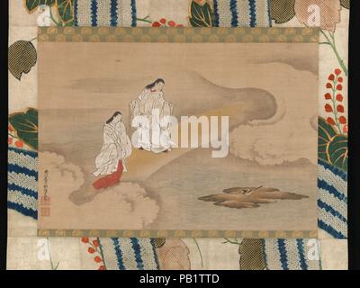 Der Gott Izanagi und Izanami Göttin. Artist: Nishikawa Sukenobu (Japanisch, 1671-1750). Kultur: Japan. Abmessungen: Bild: 15 1/16 × 22 7/16 in. (38,3 × 57 cm) Insgesamt mit Montage: 49 13/16 x 27 5/16 in. (126,5 × 69,4 cm) Insgesamt mit den Knöpfen: 49 13/16 x 29 7/16 in. (126,5 × 74,7 cm). Datum: 18. Museum: Metropolitan Museum of Art, New York, USA. Stockfoto