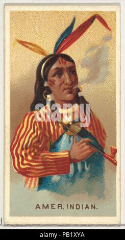 American Indian, von den Rauchern die World Series (N33) für Allen & Ginter Zigaretten. Maße: Blatt: 2 3/4 x 1 1/2 in. (7 x 3,8 cm). Herausgeber: Herausgegeben von Allen&Ginter (Amerikanische, Richmond, Virginia). Datum: 1888. Handel Karten aus dem 'World's Raucher'-Reihe (N33), im Jahre 1888 in einer Reihe von 50 ausgestellten Karten Allen&Ginter Marke Zigaretten zu fördern. Der Drucker Beispiele enthalten in Satz, wie gut. Probe Karten des Druckers sind auf dünner Karton und Keine gedruckten Text haben. Museum: Metropolitan Museum of Art, New York, USA. Stockfoto