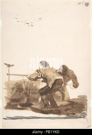 Männer jagen Vögel mit einem Köder; Folio 105 aus den Bildern von Spanien Album 'F'. Artist: Goya (Francisco de Goya y Lucientes) (Spanisch, Fuendetodos 1746-1828 Bordeaux). Maße: Blatt: 8 1/8 x 5 13/16 in. (20,6 × 14,8 cm). Datum: 1812-20. Museum: Metropolitan Museum of Art, New York, USA. Stockfoto