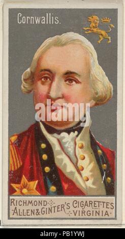 Charles Cornwallis, aus dem großen Feldherren-Serie (N15) für Allen & Ginter Zigaretten Marken. Maße: Blatt: 2 3/4 x 1 1/2 in. (7 x 3,8 cm). Lithograph: George S. Harris & Söhne (Amerikanische, Philadelphia). Herausgeber: Allen&Ginter (Amerikanische, Richmond, Virginia). Datum: 1888. Handel Karten aus dem 'großen Generäle'-Reihe (N15), im Jahre 1888 in einer Reihe von 50 ausgestellten Karten Allen&Ginter Marke Zigaretten zu fördern. Museum: Metropolitan Museum of Art, New York, USA. Stockfoto