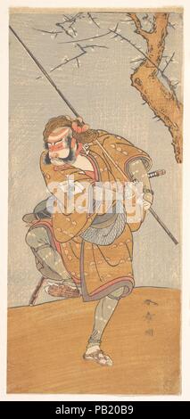 Onoe Matsusuke in der Rolle des Asahina in 'Edo keine Haru Meisho Soga'. Artist: Shunsho Katsukawa (Japanisch, 1726-1792). Kultur: Japan. Abmessungen: 12 11/32 x 5 1/2 in. (31,4 x 14,0 cm). Datum: 1773. Museum: Metropolitan Museum of Art, New York, USA. Stockfoto
