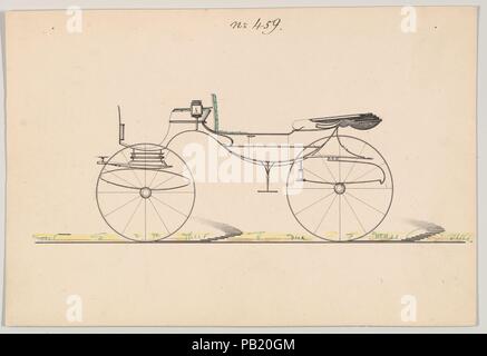 Design für Vis-à-vis/Barouche, nein. 459. Abmessungen: 5 7/8 x 8 3/4 in. (14,9 x 22,2 cm). Hersteller: Brewster & Co (American, New York). Datum: 1850-1870. Brewster & Unternehmen Geschichte Gegründet 1810 von James Brewster (1788-1866) in New Haven, Connecticut, Brewster&Company, bei der Herstellung von feinen Wagen spezialisiert. Der Gründer eröffnet Showroom in New York 1827 am 53-54 Broad Street, und das Unternehmen unter Generationen der Familie Führung blühte. Expansion erforderte bewegt sich rund um Manhattan, mit Namen Änderungen betreffen, die die Schichten von Management - James Brewster & Söhne betreiben Stockfoto