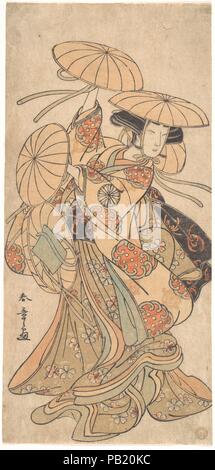 Kabuki Schauspieler Nakamura Tomijuro ich in einem weiblichen Tanz Rolle. Artist: Shunsho Katsukawa (Japanisch, 1726-1792). Kultur: Japan. Abmessungen: Hosoban 11 7/8 x 5 17/32 in. (30,2 x 14,1 cm). Datum: Ca. 1777. Museum: Metropolitan Museum of Art, New York, USA. Stockfoto