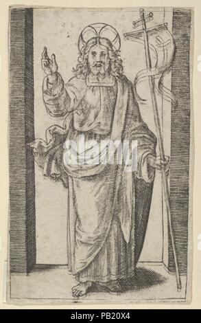 Christus, der rechten Hand in die Geste des Segens, aus der Serie "piccoli Santi" (kleine Heiligen). Artist: Marcantonio Raimondi (Italienisch, Argini (?) Ca. 1480 - vor 1534 Bologna (?)); Nach Raphael (Raffaello Sanzio oder Santi) (Italienisch, Urbino 1483-1520 Rom). Abmessungen: 3 1/4 x 2 1/16 in. (8,3 x 5,2 cm). Datum: Ca. 1500-1527. Museum: Metropolitan Museum of Art, New York, USA. Stockfoto