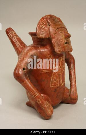 Männliche Figur Schiff. Kultur: Nayarit. Abmessungen: H. 9 3/8 x 8 1/4 in.-W. (23,8 x 21 cm). Datum: 1200-1500. Zwischen dem dritten Jahrhundert v. Chr. und der zweiten Jahrhundert N.CHR., die Leute im Westen mexikanischen Bundesstaat Colima begruben ihre Toten geehrt mit skulpturalen Keramik Gefäße in Form von menschlichen und tierischen Figuren. In der gleichen Region in späteren Jahrhunderten, feierliche Schiffe waren einfacher Form mit einer starken Betonung auf polychrome Oberfläche Dekoration gegeben. Diese Paarung von männlichen und weiblichen Figur Schiffe, sagte, die von der Website von El Kanal in Colima gekommen sind, verbindet die früh mit der späteren Tradition. Bot Stockfoto