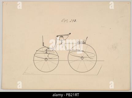 Design für 4 Sitz Phaeton, kein Oben, nein. 243. Artist: John W. Britton (American, 1823-1886). Maße: Blatt: 6 1/4 x 9 1/16 in. (15,9 x 23 cm). Hersteller: Brewster & Co (American, New York). Datum: 1850-1870. Brewster & Unternehmen Geschichte Gegründet 1810 von James Brewster (1788-1866) in New Haven, Connecticut, Brewster&Company, bei der Herstellung von feinen Wagen spezialisiert. Der Gründer eröffnet Showroom in New York 1827 am 53-54 Broad Street, und das Unternehmen unter Generationen der Familie Führung blühte. Expansion erforderte bewegt sich rund um Manhattan, mit Namen Änderungen refle Stockfoto