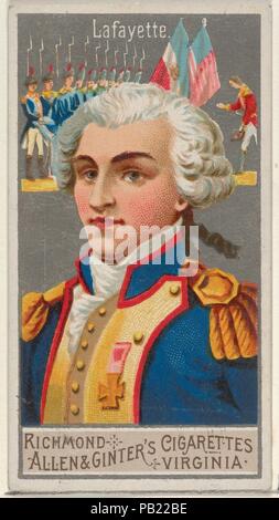 Lafayette, aus dem großen Feldherren-Serie (N15) für Allen & Ginter Zigaretten Marken. Maße: Blatt: 2 3/4 x 1 1/2 in. (7 x 3,8 cm). Lithograph: George S. Harris & Söhne (Amerikanische, Philadelphia). Herausgeber: Allen&Ginter (Amerikanische, Richmond, Virginia). Datum: 1888. Handel Karten aus dem 'großen Generäle'-Reihe (N15), im Jahre 1888 in einer Reihe von 50 ausgestellten Karten Allen&Ginter Marke Zigaretten zu fördern. Museum: Metropolitan Museum of Art, New York, USA. Stockfoto