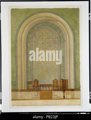 Design für Chor Wand für erste reformierte Kirche, Albany, NY Künstler: Louis Comfort Tiffany (American, New York 1848-1933 New York). Kultur: American. Abmessungen: 30 1/4 x 21 3/4 in. (76,8 x 55,2 cm). Teekocher: Tiffany Studios (1902-32). Datum: 1910. Im Jahre 1910, der Niederländischen Reformierten Kirche in Albany beauftragt Tiffany Studios das Heiligtum ihrer historischen Haus der Anbetung zu renovieren. Eine zeitgenössische Zeitung erzählt, dass Tiffany geliefert" Chor Möbel ... speziell der Flämischen Eiche mit 'siebzehnten Jahrhundert der Kirche Kanzel zu entsprechen, in die Kolonien geschickt aus dem Netherlan Stockfoto