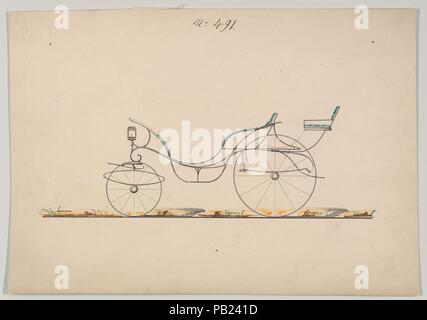 Design für den Phaeton Phaeton mit Rumble (Pony), No. 491. Maße: Blatt: 6 1/16 x 8 5/8 in. (15,4 x 21,9 cm). Hersteller: Brewster & Co (American, New York). Datum: 1850-1870. Brewster & Unternehmen Geschichte Gegründet 1810 von James Brewster (1788-1866) in New Haven, Connecticut, Brewster&Company, bei der Herstellung von feinen Wagen spezialisiert. Der Gründer eröffnet Showroom in New York 1827 am 53-54 Broad Street, und das Unternehmen unter Generationen der Familie Führung blühte. Expansion erforderte bewegt sich rund um Manhattan, mit Namen Änderungen betreffen, die die Schichten von Management Stockfoto